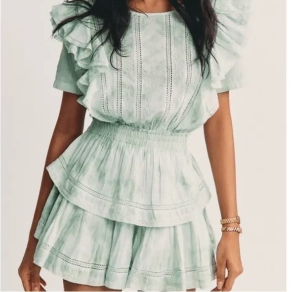 LoveShackFancy "Natasha" Dress - NWT, SZ L, Moss Green Hand Tye